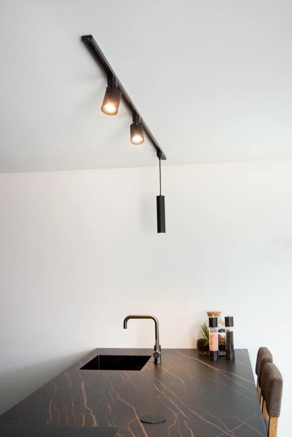 Lucide TRACK FLORIS pendant - 1-circuit Track lighting system - 1xGU10 - Black (Extension) - ambiance 6